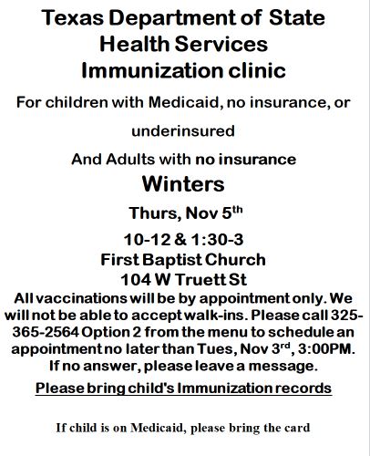 Immunization Clinic November - Winters